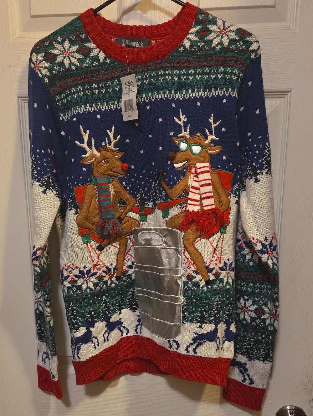 Kohl's Navy, Red & Green Men's Reindeer Holiday Crewneck Sweater